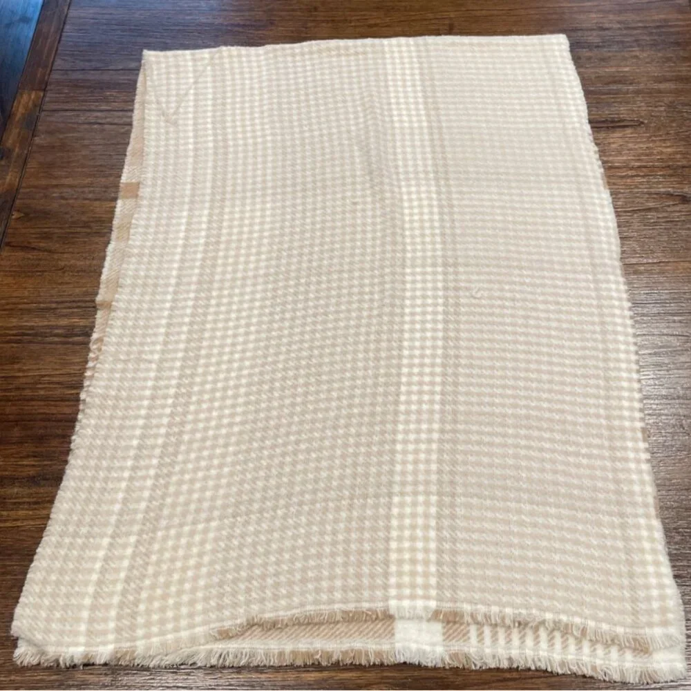 NWT FLAWED J.Crew Factory Marled Reversible Scarf Neutral Plaid Houndstooth Fall